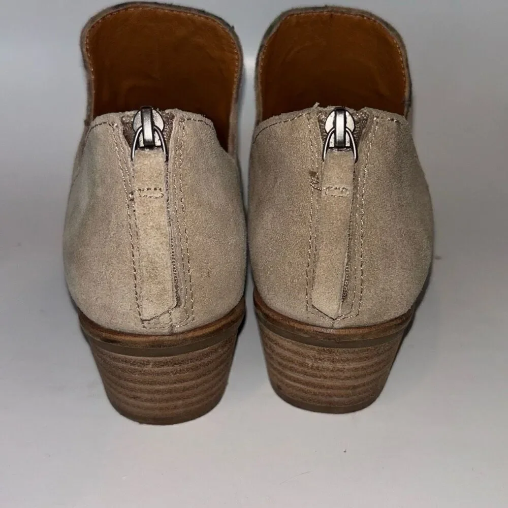 Lucky Brand Freelia tan suede leather ankle booties boots 6.5 EUC